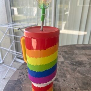 Colorful Rainbow Travel Mug with Butterfly Straw